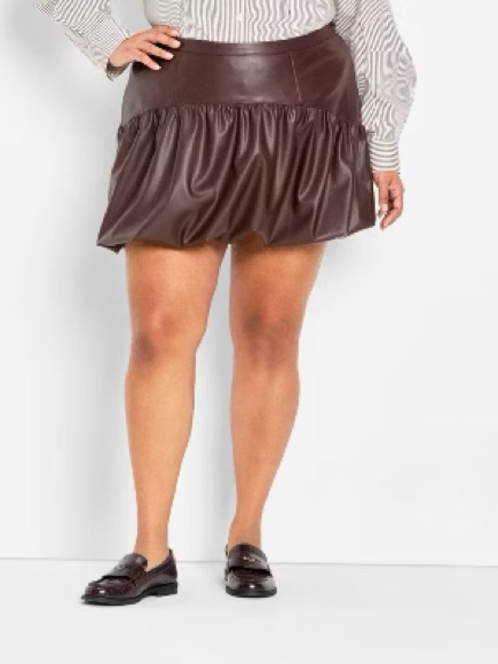 Future Collective Dark Brown Faux Leather, Drop Waist, Bubble Mini Skirt, XXL